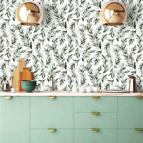 Leaf Peel and Stick Wallpaper Green Olive Branch Vinyl Modern Farmhouse Decor - Picture 6 of 7